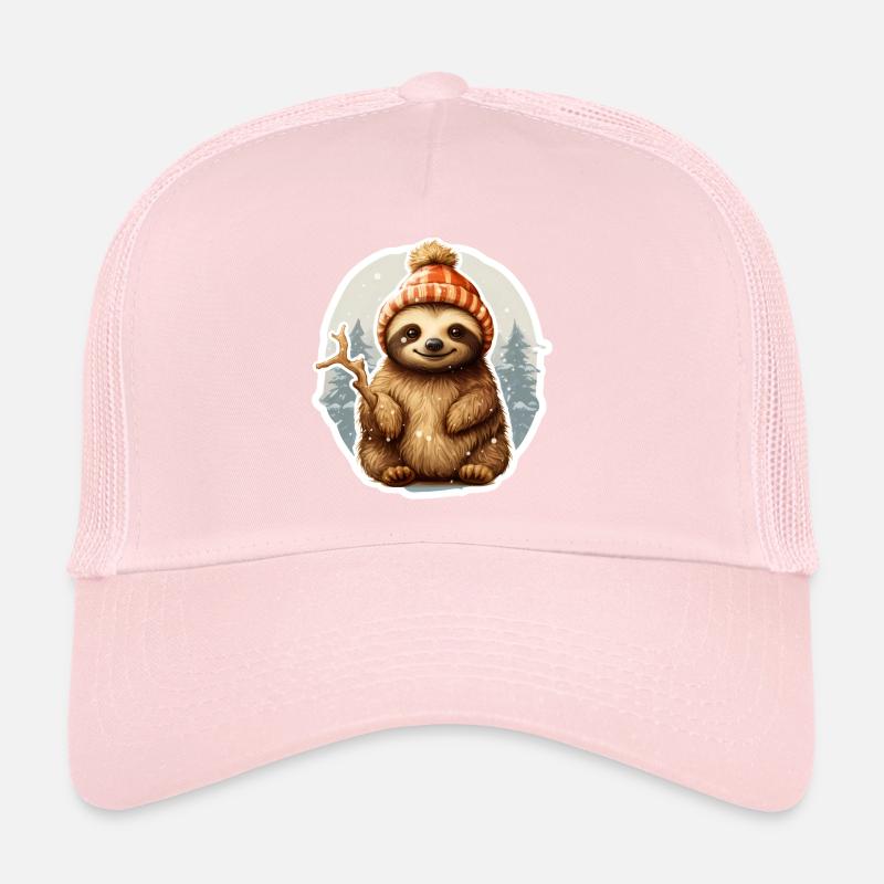 funny sloth in snowfall Trucker Cap