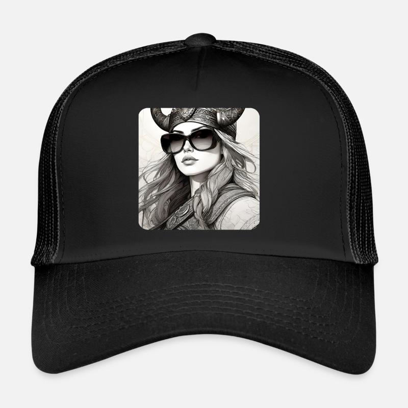 Moderne Stolze Wikingerin mit Sonnenbrille Trucker Cap