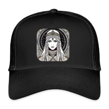 Mystische Fantasy Frau - Trucker Cap - Schwarz/Schwarz - Vorne