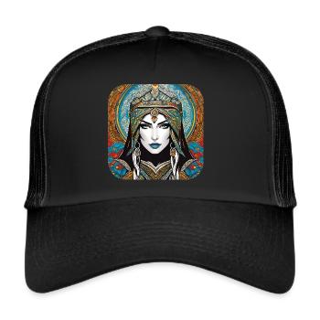 Mystische Fantasy Frau - Trucker Cap - Schwarz/Schwarz - Vorne