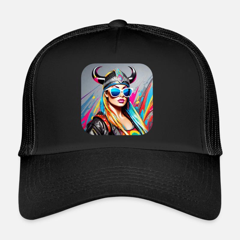 Moderne Stolze Wikingerin mit Sonnenbrille Trucker Cap