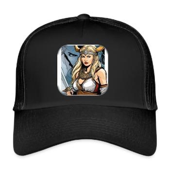 Stolze Wikingerin Germanin im Comic Style - Trucker Cap - Schwarz/Schwarz - Vorne