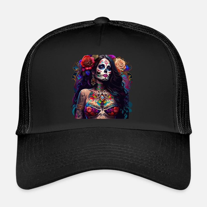 pretty dia de muertos - Trucker Cap - black/black