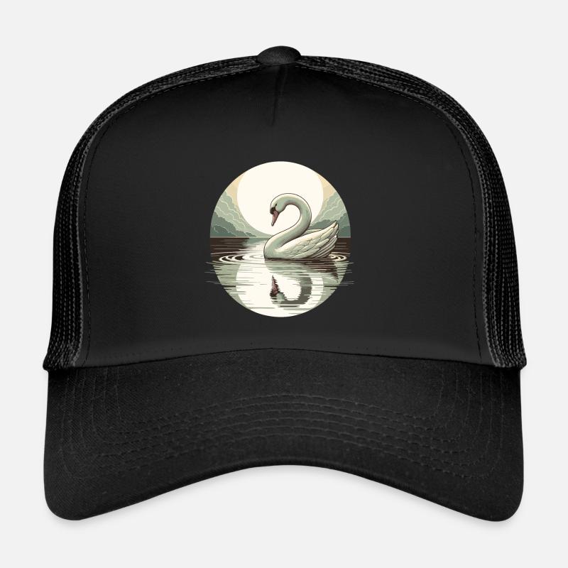 Swan Lake Full Moon Reflection Art Deco Trucker Cap
