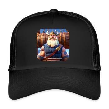 Niedliches Wikinger im Comic Style - Trucker Cap - Schwarz/Schwarz - Vorne