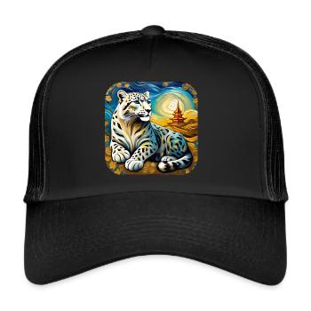 Motif mystique Mystérieux léopard des neiges - Casquette trucker  - noir/noir - Devant
