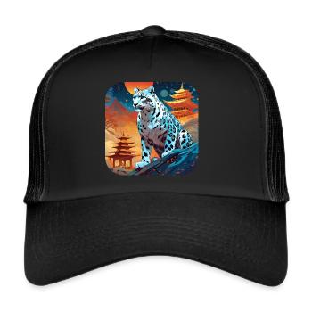 Motif mystique Mystérieux léopard des neiges - Casquette trucker  - noir/noir - Devant