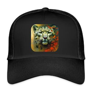 Motif mystique Mystérieux léopard des neiges - Casquette trucker  - noir/noir - Devant