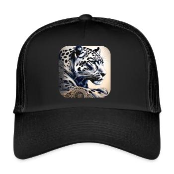 Motif mystique Mystérieux léopard des neiges - Casquette trucker  - noir/noir - Devant