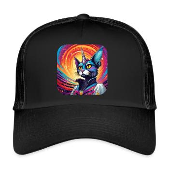 Chat licorne à motif psychédélique - Casquette trucker  - noir/noir - Devant