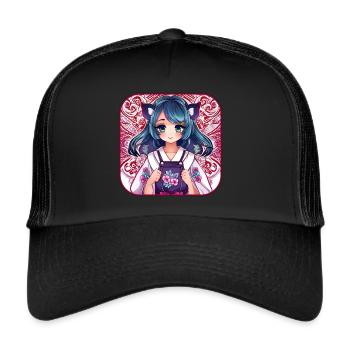 Jolie fille d’anime - Casquette trucker  - noir/noir - Devant