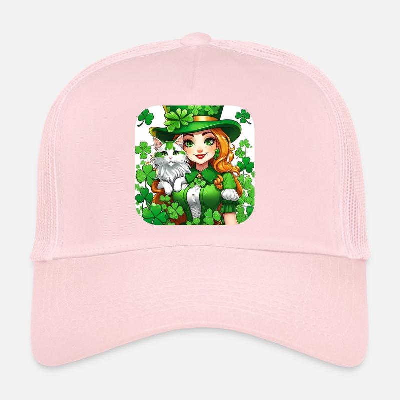 Saint Patricks Day Koboldin mit Katze Trucker Cap