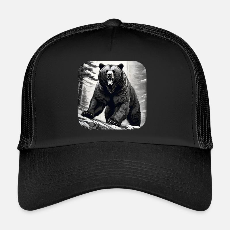 Stolzer brüllender Bär - Trucker Cap - Schwarz/Schwarz