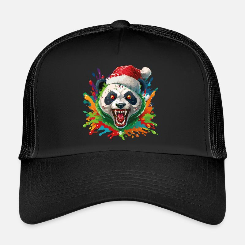 16 Zombie Pandabär Weihnachtsmann Farbtropfen - Trucker Cap - Schwarz/Schwarz