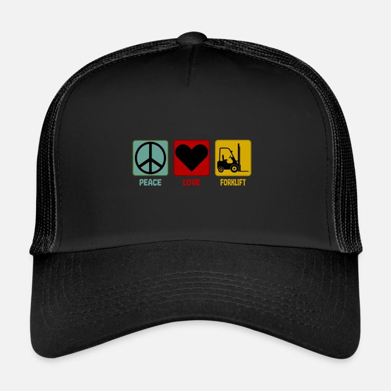 Stapler Staplerfahrer Peace Love Spruch - Trucker Cap - Schwarz/Schwarz