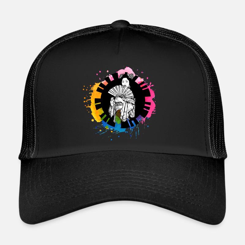 Geisha dessiné à la main avec des éclaboussures de peinture Casquette trucker 