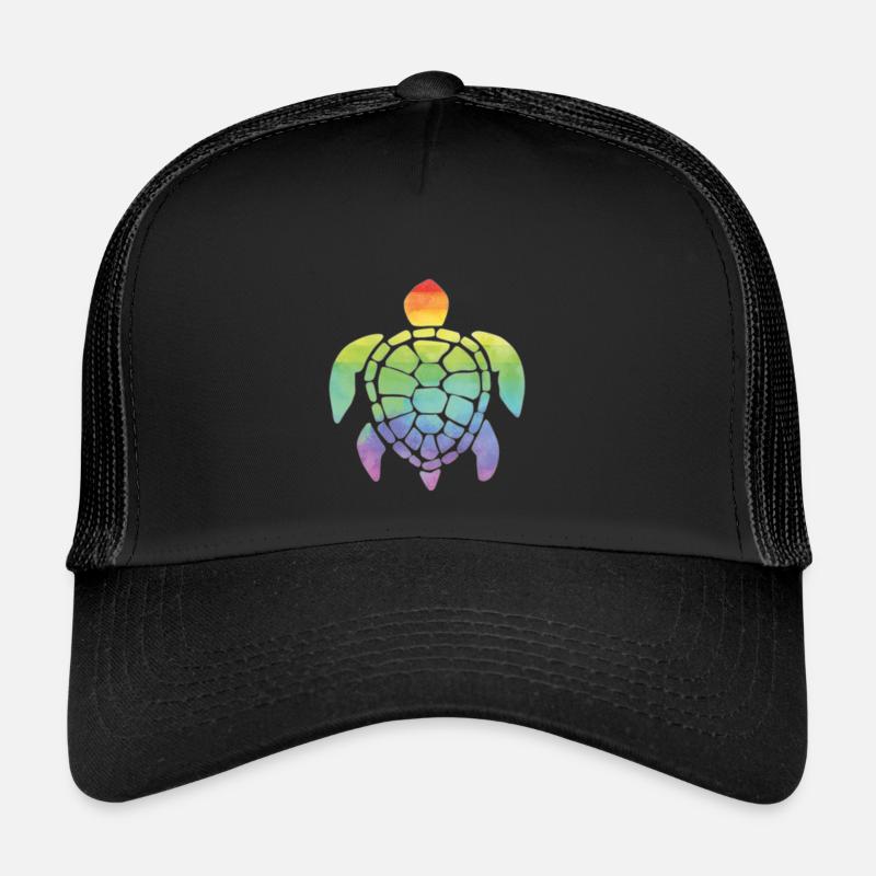 Regenbogen - Schildkröte - Trucker Cap - Schwarz/Schwarz