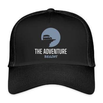 The Adventure Begins Custom Camper Nugget Design - Trucker Cap - Schwarz/Schwarz - Vorne