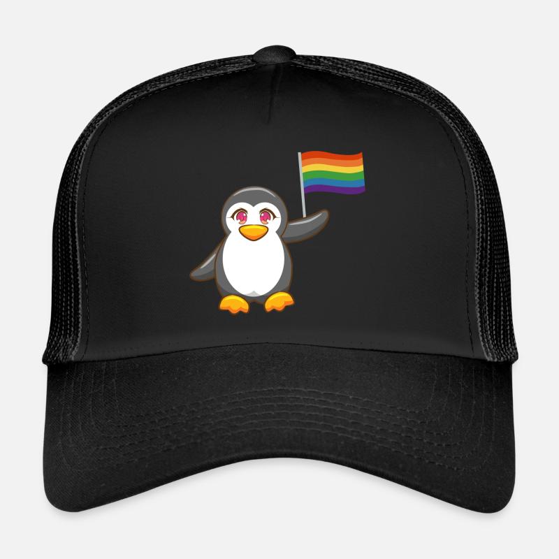 Drapeau arc-en-ciel Mois de la Gay Pride Pingouin LGBT Casquette trucker 