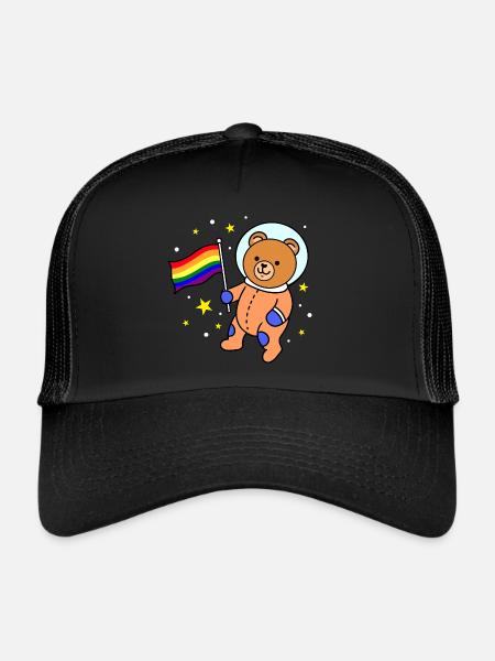 Gay Bear In Space Gay Pride Gift - Trucker Cap - black/black - Front