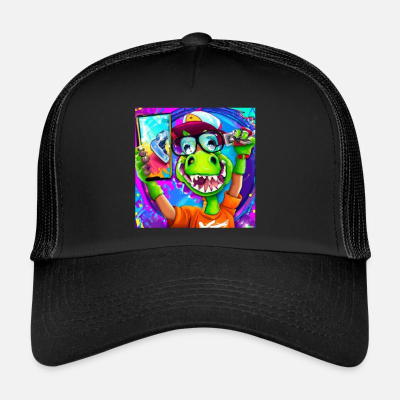 Cool dinosaur makes Selfie V6 gift - Trucker Cap - black/black