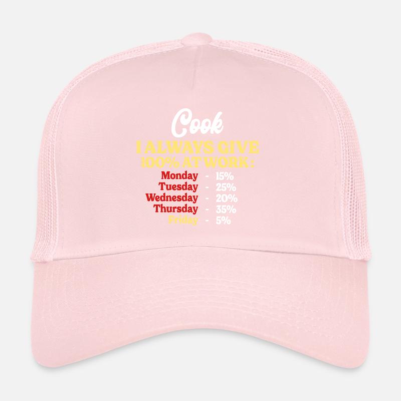 100% Au Travail Citation Drôle Cuisinier Casquette trucker 