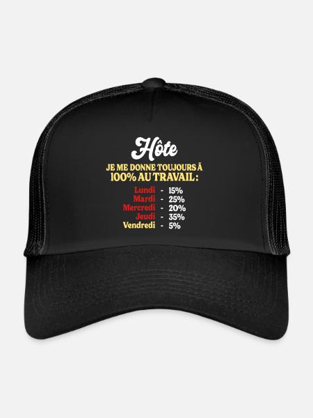 100% Au Travail Citation Drôle Hôte D'Accueil - Casquette trucker  - noir/noir - Devant
