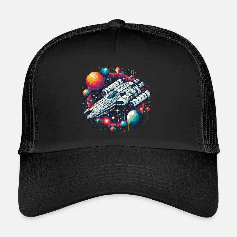 SPACESHIP, RETRO, JET, PIXEL, PLANET, SPACE, GALAXY Trucker Cap