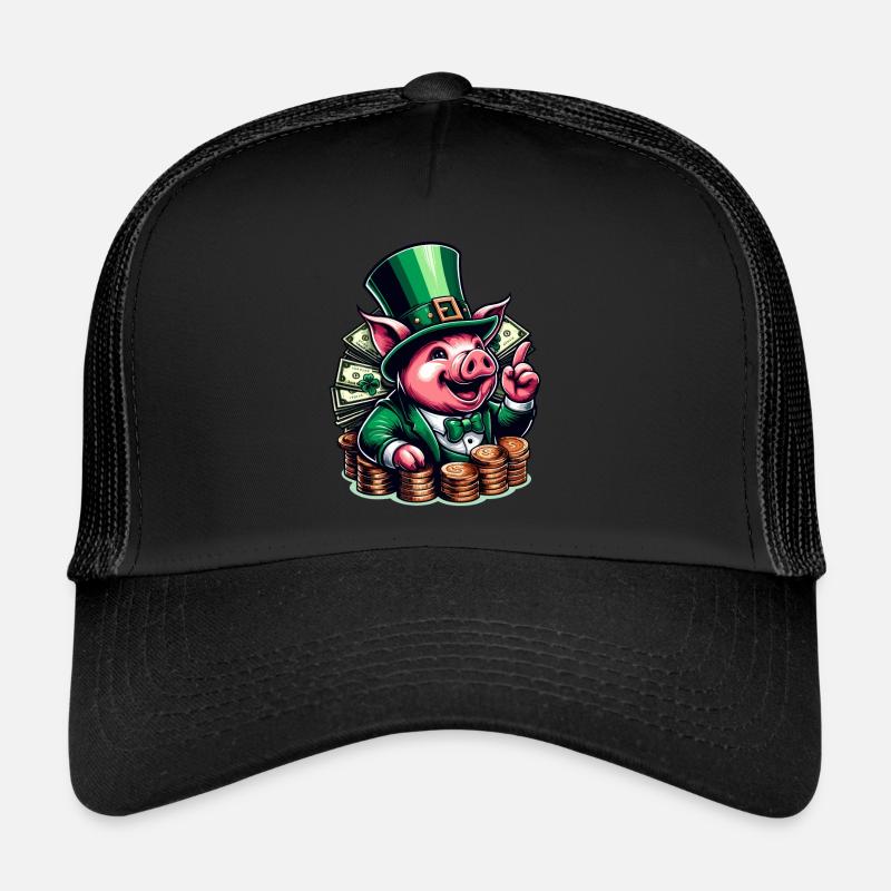 COCHON CHANCEUX JACKPOT ARGENT RICHE PROSPÉRITÉ VERT Casquette trucker 