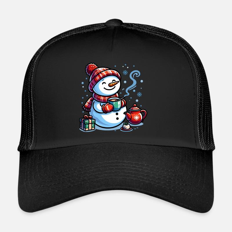 SNOWMAN COLD DRINK HEAT COFFEE TEA WINTER Trucker Cap