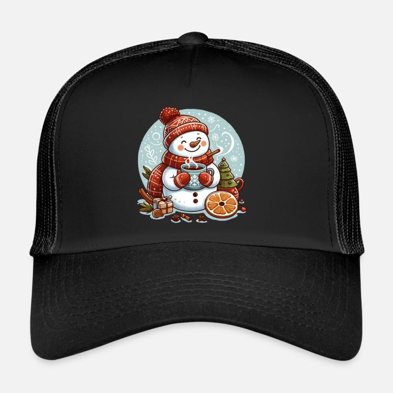 SNOWMAN COLD DRINK HEAT COFFEE TEA WINTER Trucker Cap