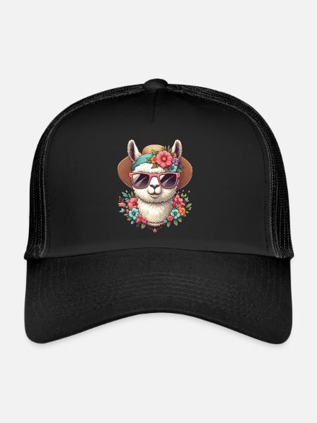 CHAPEAU D’ÉTÉ EN ALPAGA BOUQUET DE FLEURS HIPPIE LUNETTES CHAÎNE - Casquette trucker  - noir/noir - Devant