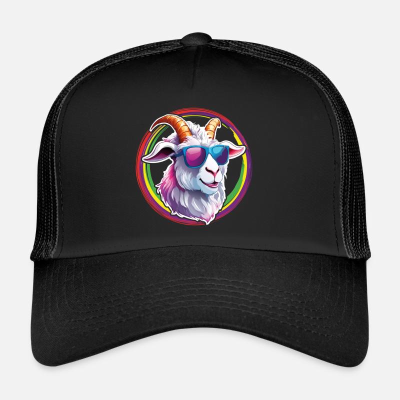 Billy Goat avec des lunettes de soleil dans des cercles de couleurs Casquette trucker 