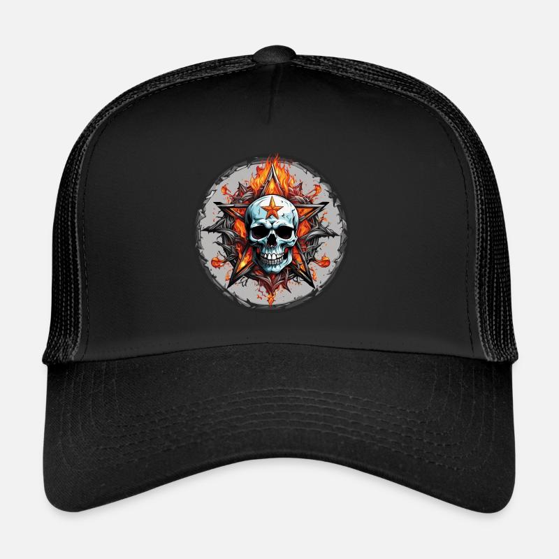 Skull and pentagram flames in circle - Trucker Cap - black/black