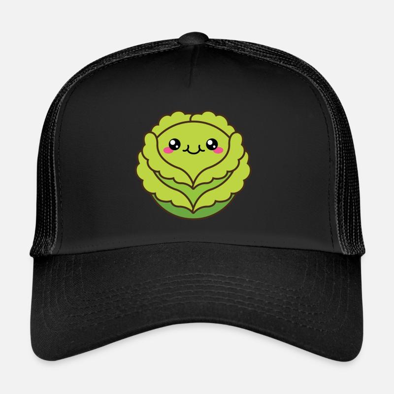 Cute cabbage or lettuce head - Trucker Cap - black/black