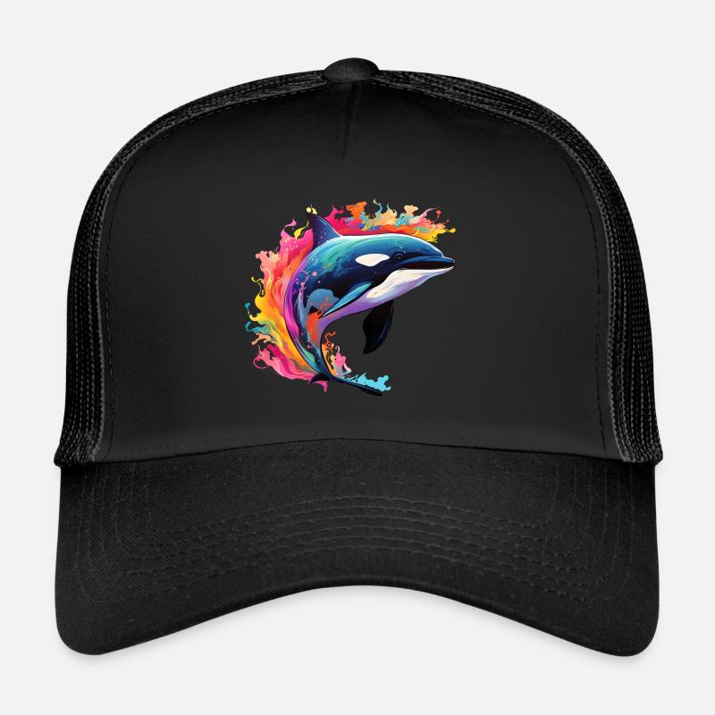 Bunter Schwertwal Orca - Trucker Cap - Schwarz/Schwarz