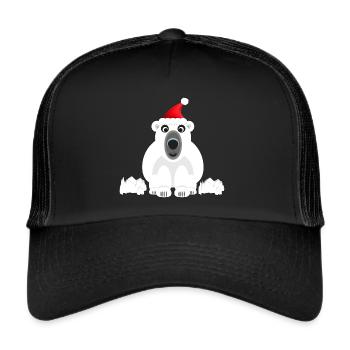 Eisbär im Winter mit roter Weihnachtsmütze. - Trucker Cap - Schwarz/Schwarz - Vorne