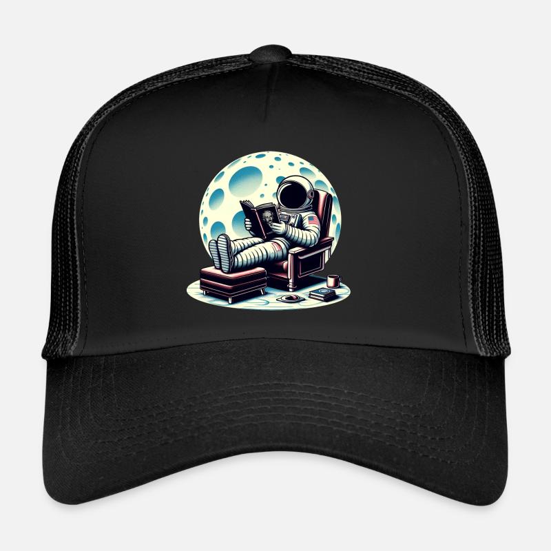 Astronauten-Lesebuch im Weltraum - Trucker Cap - Schwarz/Schwarz