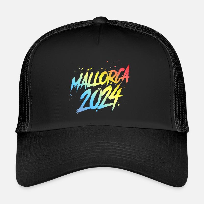 Mallorca 2024 Bunt Urlaub Team - Trucker Cap - Schwarz/Schwarz