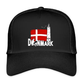 Dänemark Blavand Fyr Leuchtturm Urlaub - Trucker Cap - Schwarz/Schwarz - Vorne