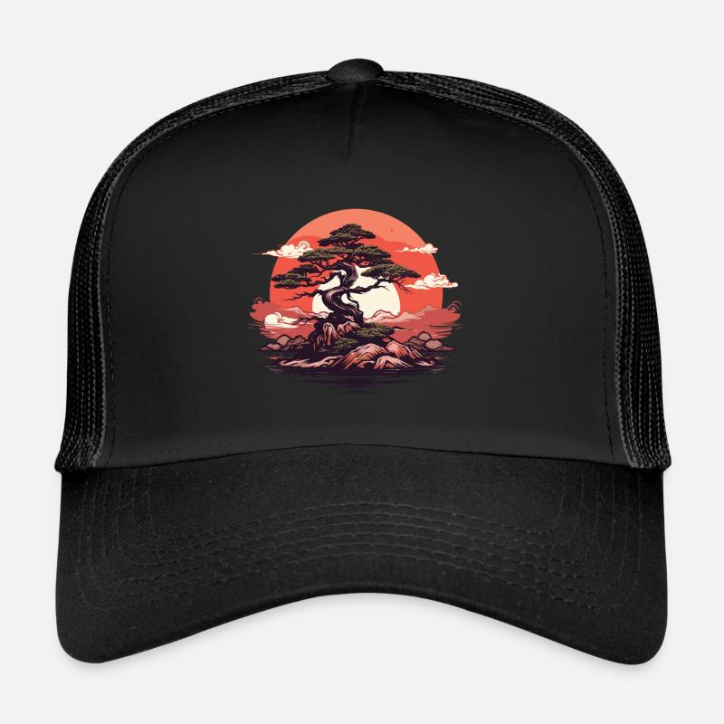 Bonsaï Coucher de soleil - Casquette trucker  - noir/noir
