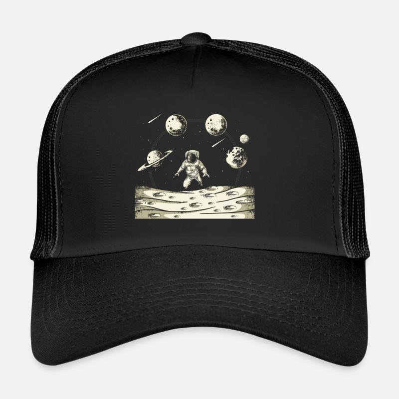 Sonnensystem Astronaut Grafik - Trucker Cap - Schwarz/Schwarz