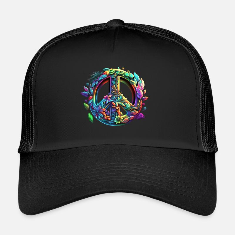 Peace Symbol, Friedenszeichen, Frieden, Freiheit - Trucker Cap - Schwarz/Schwarz