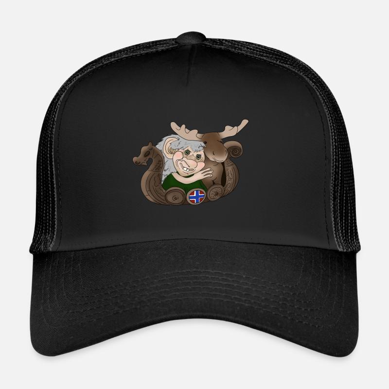 Norwegen - Troll und Elch - Trucker Cap - Schwarz/Schwarz