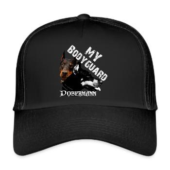 Doberman dog head, dog sayings, bodyguard, Dogs - Trucker Cap - black/black - Front