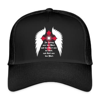 10 Gothic Cross Angel Wings Bible Quote - Trucker Cap - black/black - Front
