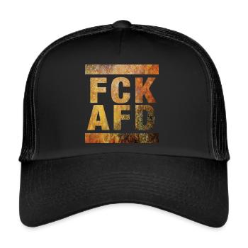 FCK AFD in rostigen Vintage Look, Motiv, Fuck AFD - Trucker Cap - Schwarz/Schwarz - Vorne