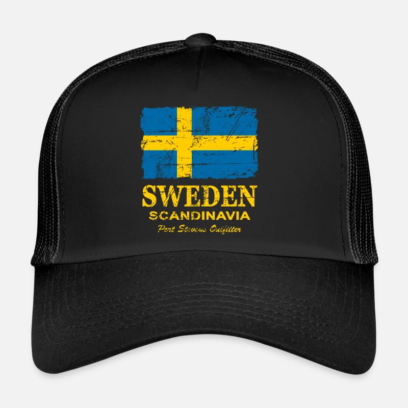 Schweden - Sweden - Vintage Look - Trucker Cap - Schwarz/Schwarz