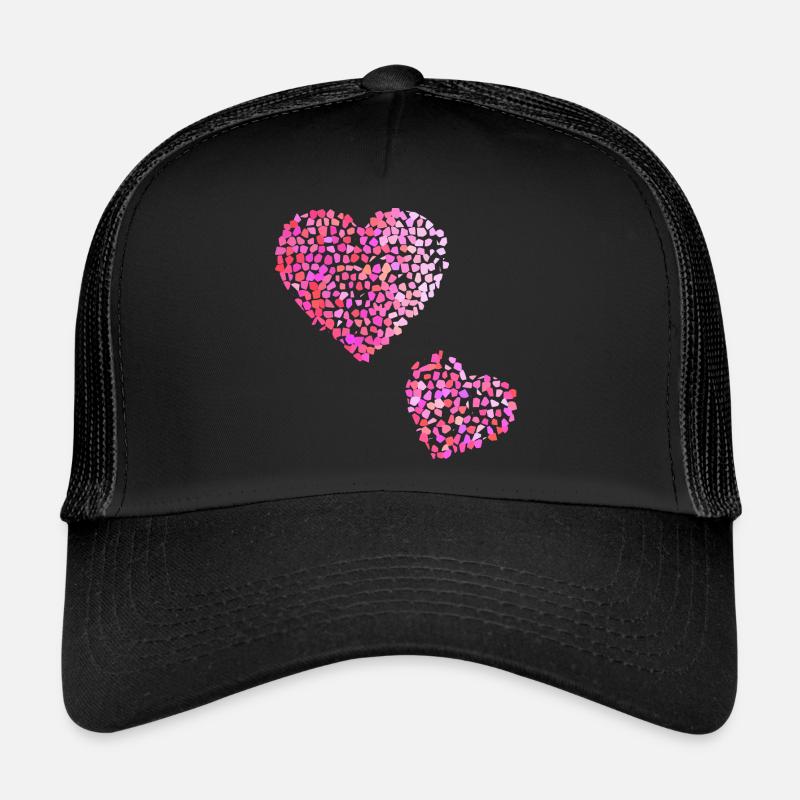Zwei rosa Herzen - Trucker Cap - Schwarz/Schwarz
