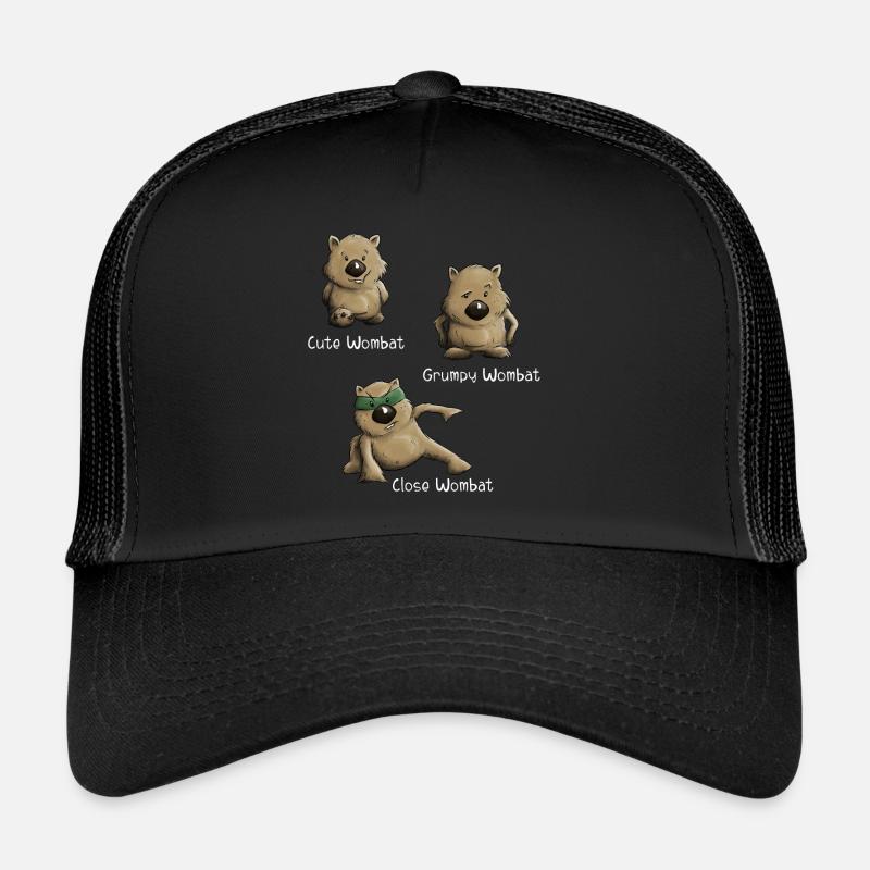 Cute Grumpy and Close Wombat Beuteltier Posen - Trucker Cap - Schwarz/Schwarz